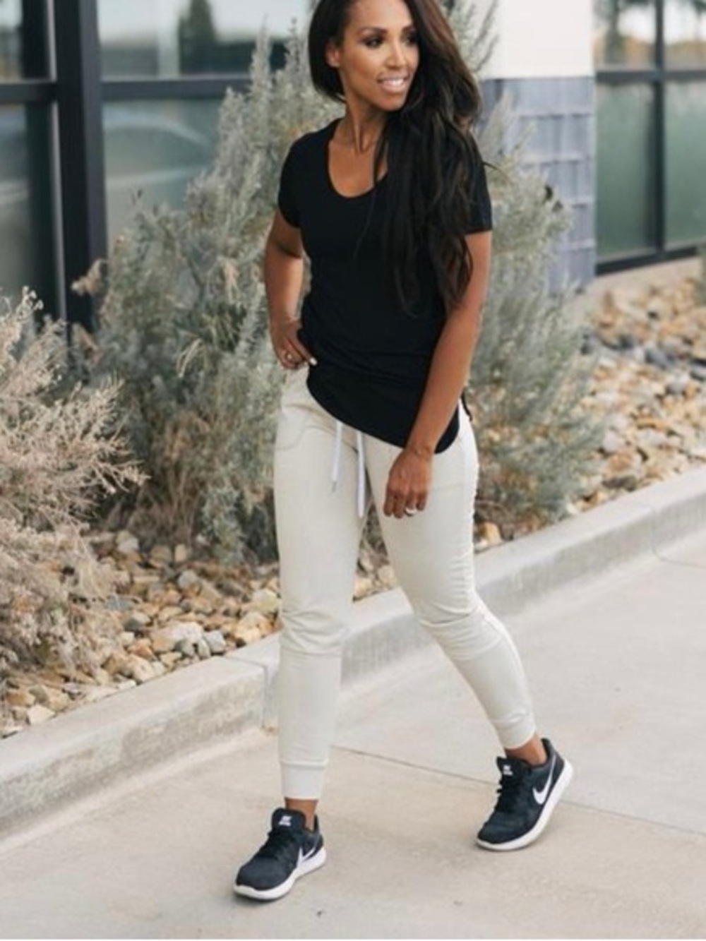 ZYIA Neutral Cream Drawstring Pocket Joggers